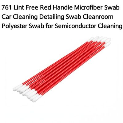 761 Lint Free Red Handle Swab de microfibra limpeza de automóveis Swab detalhado Sala limpa Swab de poliéster para limpeza de semicondutores