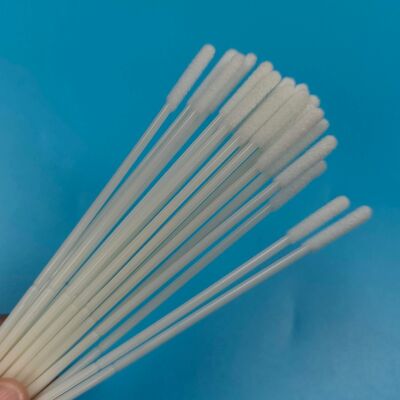 Swab nasal com haste forte de ABS embalado individualmente, estéril e com ponta de nylon flocada para coleta de amostras de gripe e boca