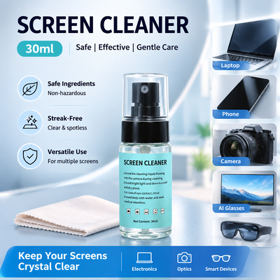 Limpeza de eletrônicos sem listras de 30 ml-120 ml - com tecido para monitor de jogos, fone de ouvido VR e óculos inteligentes