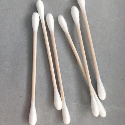 Cotonete de bambu de madeira descartável dos botões do algodão 100pcs