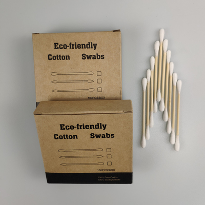 Algodão principal dobro Bud Swab do punho de bambu biodegradável de ECO na caixa de papel