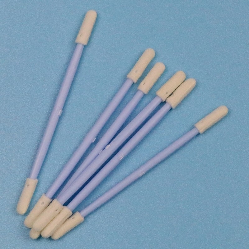 TX742 Lint Free Blue Handle Double Ended Mini Sponge Stick Compressed Small Cleanroom Foam Swab para limpeza detalhada
