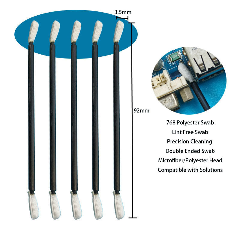 768 Lint Free Black Handle Twisted Head Swab de poliéster Limpeza de precisão Swab detalhado para sala limpa