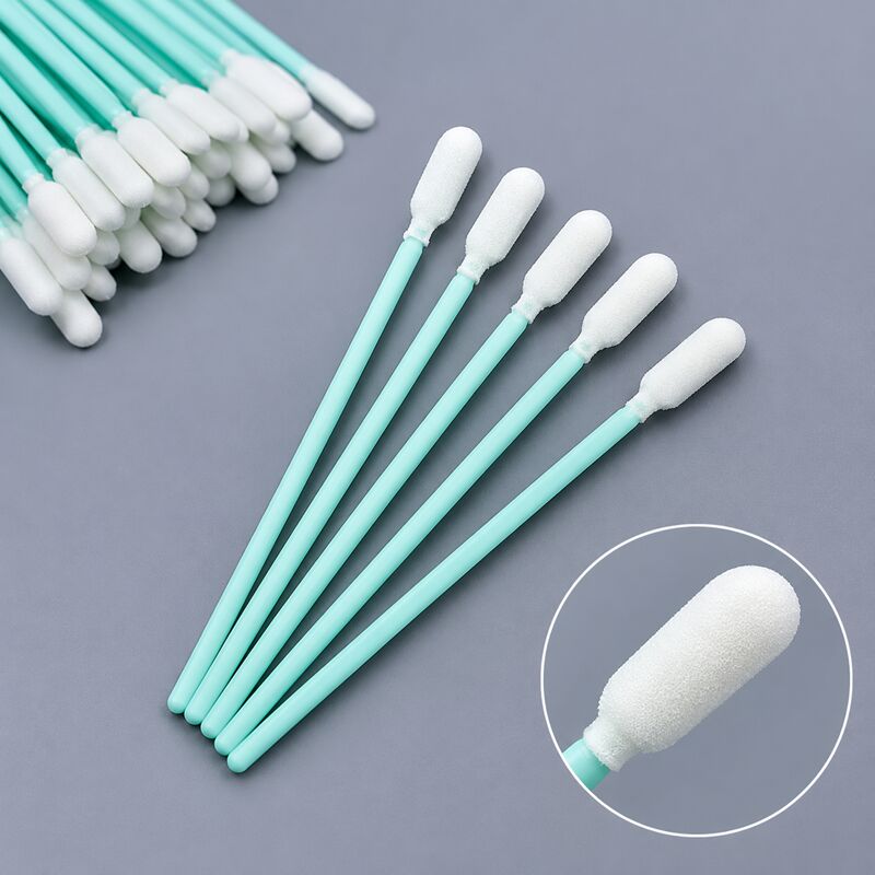 Cotonete redondo da limpeza da ponta da espuma de 6mm com punho verde resistente sem fiapos aplicador da limpeza da precisão comprimento 100mm