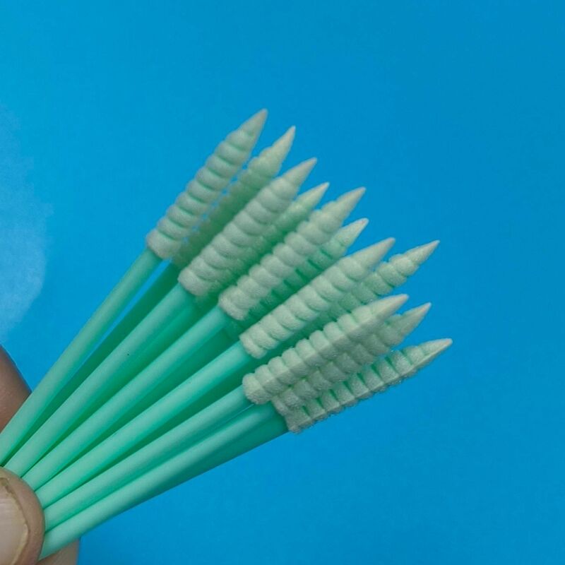 752 verde pp vara cotonete sem fiapos mini espiral pontiaguda esponja detalhando cotonete de espuma de limpeza de precisão para sala limpa